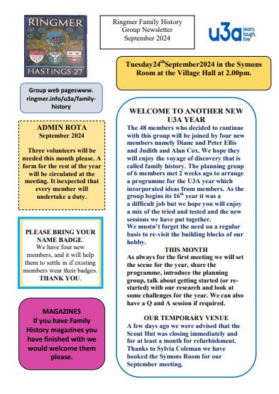Family HIstor Newsletter September 2024